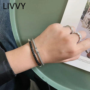 Thai Silver Weave Cross Zircon Bracelet for Women