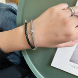 Thai Silver Weave Cross Zircon Bracelet for Women