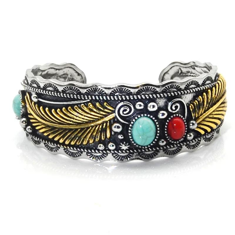 Navajo Style Oval Green Stone Bracelet for Men