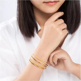 Thin Yellow Plated Circle Cuff Bangle Bracelet for Women