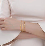 Thin Yellow Plated Circle Cuff Bangle Bracelet for Women