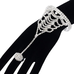 Silver Plated Rhinestone Hand Bracelet & Ring Set