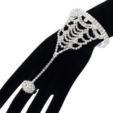 Silver Plated Rhinestone Hand Bracelet & Ring Set