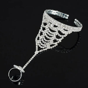 Silver Plated Rhinestone Hand Bracelet & Ring Set