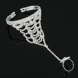 Silver Plated Rhinestone Hand Bracelet & Ring Set