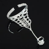 Silver Plated Rhinestone Hand Bracelet & Ring Set