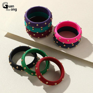 Vintage Resin Crystal Bangles for Women Geometric Round Cuff Bracelets