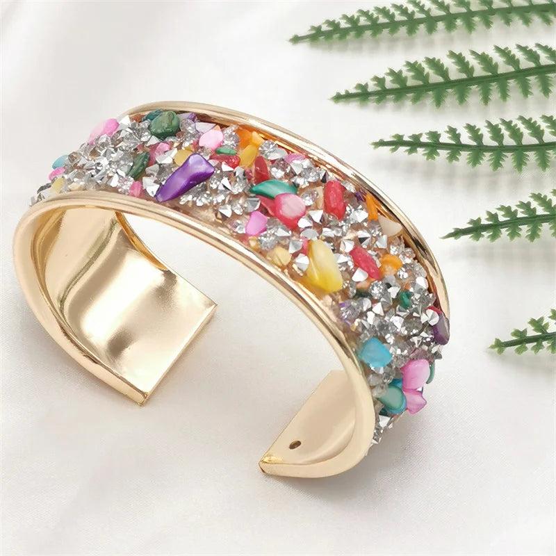 Jade Gemstone Rhinestone Bracelet Ethnic Style Crystal Bohemian Jewelry