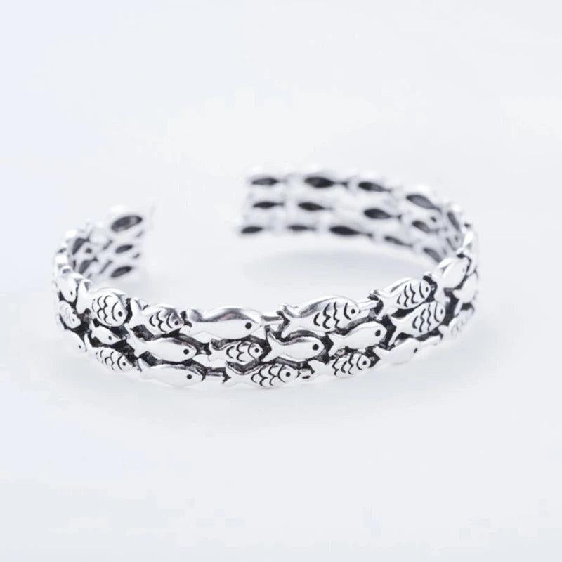Fish Retro Silver Bangle for Women