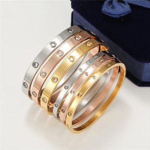 Crystals Love Bangles CZ Bracelets Stainless Steel For Couples