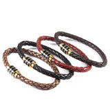 Vintage Braided Leather Bracelet Stainless Steel Magnetic Clasp