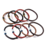 Vintage Braided Leather Bracelet Stainless Steel Magnetic Clasp