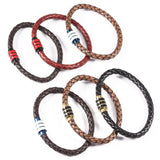 Vintage Braided Leather Bracelet Stainless Steel Magnetic Clasp