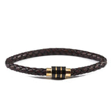 Vintage Braided Leather Bracelet Stainless Steel Magnetic Clasp
