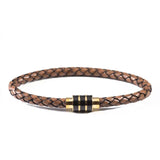 Vintage Braided Leather Bracelet Stainless Steel Magnetic Clasp