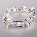 Freshwater Pearl Alloy Bracelet 9-10mm Women Wedding Dress Gift