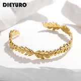 316L Stainless Steel Leaves Cuff Bracelet For Women Girl Adjustable Bangles
