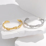 316L Stainless Steel Leaves Cuff Bracelet For Women Girl Adjustable Bangles