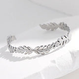 316L Stainless Steel Leaves Cuff Bracelet For Women Girl Adjustable Bangles