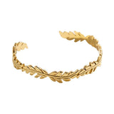 316L Stainless Steel Leaves Cuff Bracelet For Women Girl Adjustable Bangles