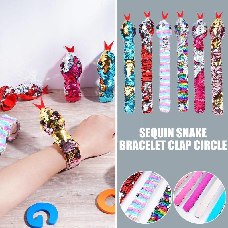 Sequins Snake Snap Bracelet Reversible Glitter Slap Bracelets for Kids Halloween