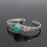 Green Stone Cross Pattern Bracelets Vintage Bangles for Women