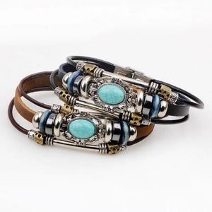 Vintage Inlaid Bluestone Leather Bracelet for Men