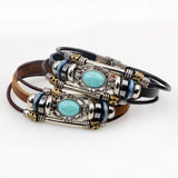 Vintage Inlaid Bluestone Leather Bracelet for Men