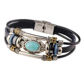 Vintage Inlaid Bluestone Leather Bracelet for Men