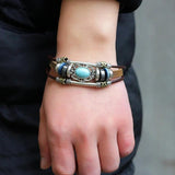 Vintage Inlaid Bluestone Leather Bracelet for Men