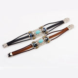 Vintage Inlaid Bluestone Leather Bracelet for Men