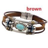 Vintage Inlaid Bluestone Leather Bracelet for Men