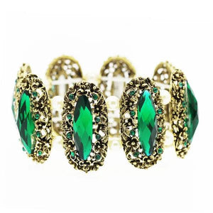 Vintage Green Crystal Oval Stone Bracelet Bangle