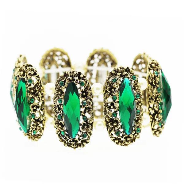 Vintage Green Crystal Oval Stone Bracelet Bangle