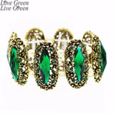 Vintage Green Crystal Oval Stone Bracelet Bangle