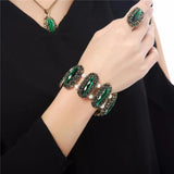 Vintage Green Crystal Oval Stone Bracelet Bangle
