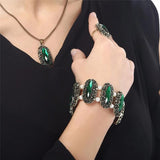Vintage Green Crystal Oval Stone Bracelet Bangle