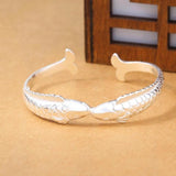 Memory Two Fish Retro Literary Good Luck Silver Female Resizable Bangles