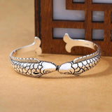 Memory Two Fish Retro Literary Good Luck Silver Female Resizable Bangles