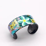 Ethnic Flower Plant Painted Bangle Cuff Bracelet Acrylic Retro Wide Bangle