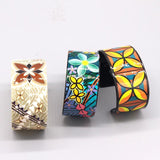 Ethnic Flower Plant Painted Bangle Cuff Bracelet Acrylic Retro Wide Bangle