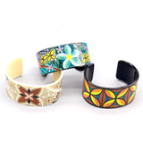 Ethnic Flower Plant Painted Bangle Cuff Bracelet Acrylic Retro Wide Bangle