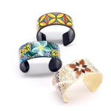 Ethnic Flower Plant Painted Bangle Cuff Bracelet Acrylic Retro Wide Bangle