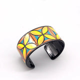 Ethnic Flower Plant Painted Bangle Cuff Bracelet Acrylic Retro Wide Bangle