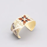 Ethnic Flower Plant Painted Bangle Cuff Bracelet Acrylic Retro Wide Bangle