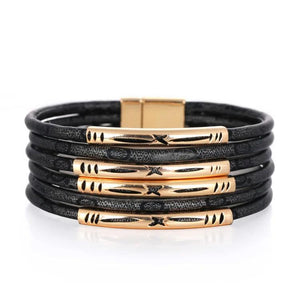 Bohemia Multilayer Leather Bracelet Magnetic Buckle Copper Tube Leopard Wrap