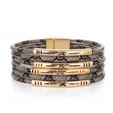 Bohemia Multilayer Leather Bracelet Magnetic Buckle Copper Tube Leopard Wrap
