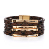 Bohemia Multilayer Leather Bracelet Magnetic Buckle Copper Tube Leopard Wrap