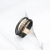 Bohemia Multilayer Leather Bracelet Magnetic Buckle Copper Tube Leopard Wrap