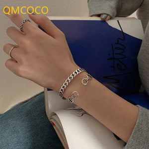 Vintage Geometric Hollow Silver Bracelet for Women